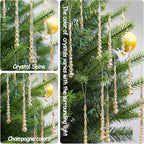 12pcs Crystal Icicle Christmas Tree Ornaments, Glass Beads Hanging Chandelier Pendants for Christmas Party Wedding Winter Decorations (Gold)