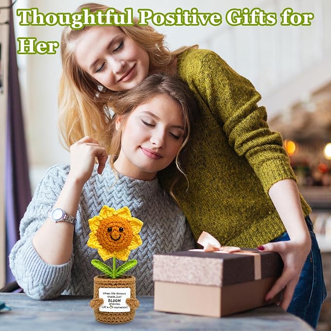 Crochet Sunflower Teacher Gifts for Women Men, Emotional Support Teacher Appreciation Gift for Best Friend Sister and Coworker, Cool Birthday Gift for Teens Girls Boys, Encouragement Gifts for Women
