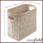Casafield Woven Magazine Holder with Handles, Whitewash - Water Hyacinth Storage Basket for Bathroom, Living Room, Home Office