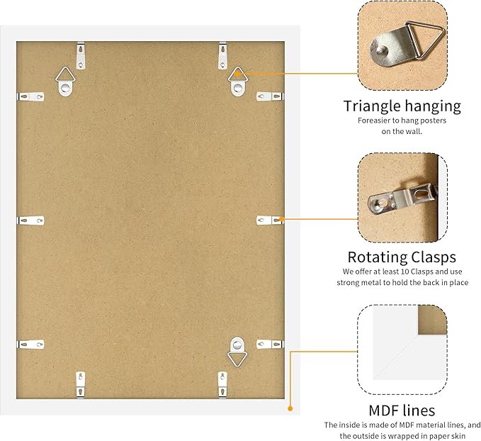 12x16 Picture Frame 3 Pack - White Poster Frame Display Pictures 8.5x11 with Mat or 12 x 16 Without Mat for Wall Hanging Horizontal and Vertical