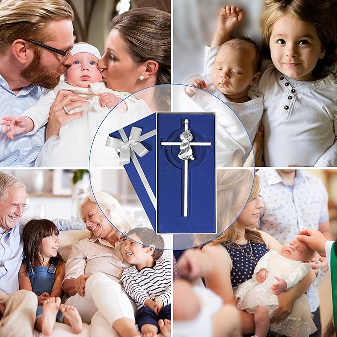 Tryuunion Baby Wall Cross Baptism Gifts for Girl, 7-inch Silver Praying Girls Baptism Crosses for First Holy Communion Christening and Dedication Baptismal Gifts from Godparents
