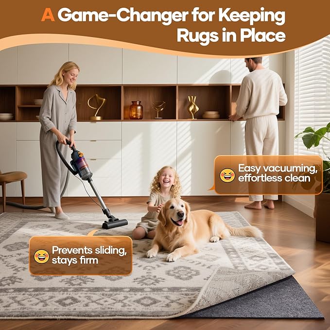 Veken Non Slip Cushioned Rug Pad Gripper 8 x 11 Ft, Felt and Silicone Backing, 1/4 inch Thick Carpet Liner for Hardwood Floors and Finishes, Under Area Rugs Anti Skid Mat, Keep Rugs Safe and in Place
