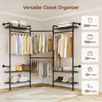 L3 Industrial Pipe Closet Organizer System, Wall Mounted Clothes Rack Clothing Racks with 4 Telescopic Rods & 6 Shelves , Heavy Duty Closet System in Wardrobe Closet (Black)