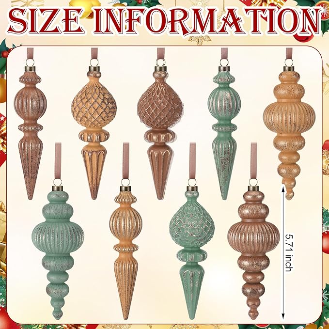 Yunlly 18 Pcs Neutral Christmas Ornaments Textured Christmas Tree Decor with Hanging Loop Matte Shatterproof Hanging Finial Ornaments Home Decor for Xmas Vintage Rustic Farmhouse (Nostalgic Color)