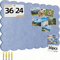 Scalloped Felt Board 36x24 Inches - Self-Adhesive Foldable, with 30 Pushpins, Cork Board Alternative - Decorative Pin Board for Wall, Home, Office & School (Light Blue, 36"x 24")
