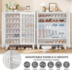 IRONCK Shoe Cabinet with Slatted Doors, 6-Tier Shoe Storage Cabinet with Adjustable Shelves, Wooden Shoe Rack Organizer for Entryway, Hallway, Closet, Living Room, White