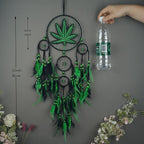 Green Leaf Weed Dream Catcher Wall Hanging Decor Bedroom Adult Living Room Home Bohemian Decorations (5 Rings)