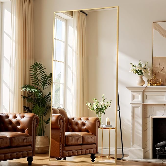 BEAUTYPEAK 86"x40" Rectangle Full Body Floor Mirrors, Full Length Mirror with Stand, Large Gold Mirror for Bedroom, Dressing Room, Leaning, Standing or Hanging Horizontally/Vertically