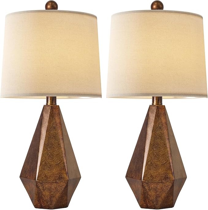 PoKat 20.25" Golden Brown Table Lamps Set of 2 for Night Stands, Vintage Bedroom Lamps for Bedroom Living Room, Retro Bedside Lamps for End Table, Suitable for Small Place, Golden Brown