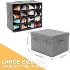 2 Pack Shoe Storage Box Fits 32 Pairs, Large Shoe Organizer with Lid and Adjustable Dividers for Closet, Shoes, Sneakers and High Heeled, Foldable and Stackable (Grey)