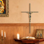 KUXBET Catholic Crucifix Wall Cross, 16 inch Metal Jesus Christ Cross, Handmade Hanging Wall Décor for Home, Religious Devout Give Faith Gift (16.0inch, Vintage)