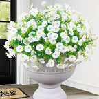 MARTINE MALL 24 Bundles Look Real Artificial Flowers for Outdoors, Realistic Fake Outdoor Flowers, UV Resistant Silk Petunia Flowers for Outside Faux Flowers Plants for Outdoor Porch, White
