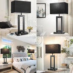 27.2’’ Tall Black Table Lamps for Living Room Bedroom, Bedside Touch Control Lamps with 2 USB Ports&AC Outlet, 3 Color Temp.&Stepless Dimming Desk Lamp Sets for Home Office, Pre-assembled Black Shade