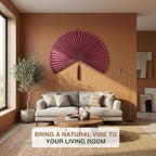 Big Fan Decor 60", Bamboo Wall Fan for King Bed, Japanese Wall Fan Light Pink Handwoven Art, Massive Aesthetic Hanging, Hook Included (Light Pink)