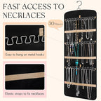 3 Pack Hanging Jewelry Organizer Storage with 39 Pockets, 30 Necklace Hooks Double Sided Wall Mount Earring Holder Organizer Bracelet Necklace Jewelry Display Hanger for Closet Door (Black)