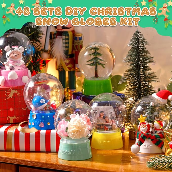 Mifoci 48 Pcs 4 Inch Empty Snow Globe Clear Fillable Water Globe with Screw Off Cap Empty Valentines Day Plastic Snow Case for DIY Crafts Home Decoration Display Plant