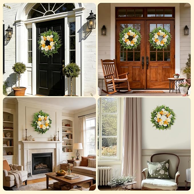 Summer Wreath for Front Door, 24 Inch Summer Wreath Floral with Peony Ranunculus Hydrangea Flower Summer Door Wreaths for Porch Entryways Wall Window Farmhouse Party Home Seasonal Decor
