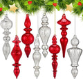 Mifoci 8 Pcs 6 Inch Mercury Glass Finial Christmas Ornaments Hanging Christmas Finials Glass Ornaments Assorted Mercury Decor for Vintage Holiday Xmas Tree Decoration(Red, Silver)