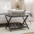 Fully Assembled Bamboo Luggage Rack, Folding Suitcase Stand with 5 Nylon Straps, Luggage Holders with Shelf, Ideal for Guest Room, Bedroom, Hotel, Espresso