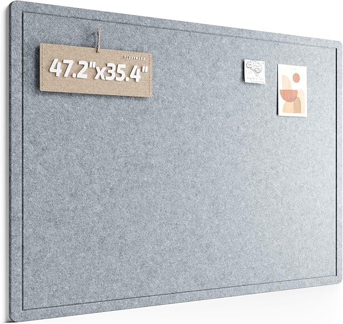 Fluxynara Large Bulletin Board, 47.2" x 35.4" Cork Board Alternative with 24 Safe Removable Adhesive Tabs, Foldable Felt Pin Board for Home Office, Classroom, Bedroom,Entryway for Walls—Blue Gray
