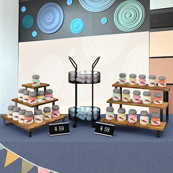 ELITEROO 3 Tier Wooden Display Riser Stand, Portable Products Display Shelf, 3 Step Straight Display Rack for Retail Tabletop, Countertop, Craft Shows, Farmers Market, Tradeshows, Vendors