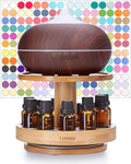 TJ.MOREE Bamboo Diffuser Holder Carousel- 2 Tier Height Increase Rack with Upper Tray for Holding Diffuser, for 5ml, 10ml, 15ml, 20ml Essential Oils Bottles