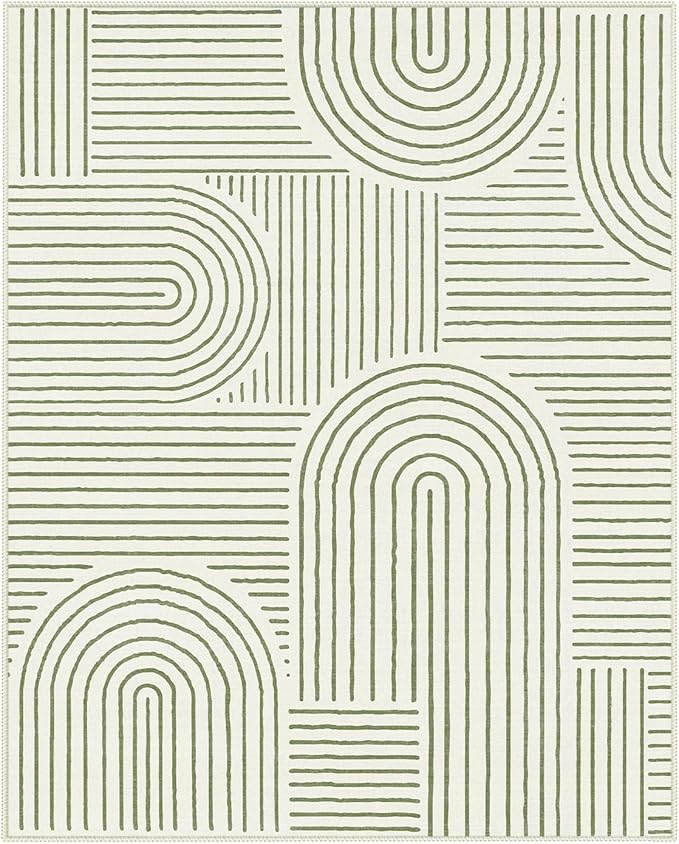 Lahome Abstract 8x10 Rugs for Living Room, Soft Green 8x10 Area Rugs for Bedroom Non-Slip, Ultra-Thin Rainbow Boho Accent Carpet for Dining Room Office, Green
