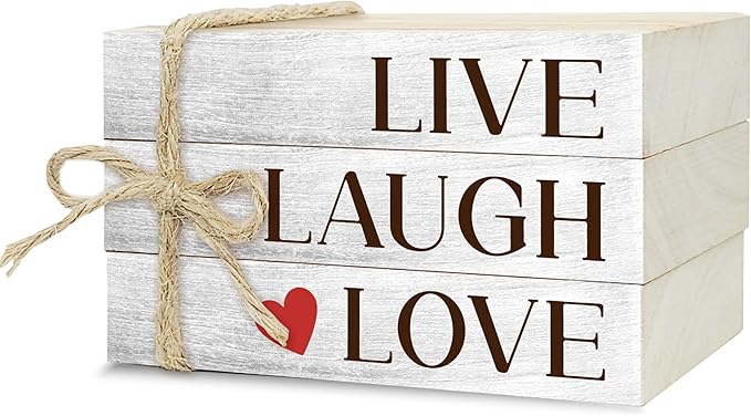 Decorative Books for Home Decor, Wood Book Stack for Table Decor, Live Laugh Love Decor Books for Living Room Bookshelf Office Coffee Bar, Farmhouse Stacked Books Decor (L26)