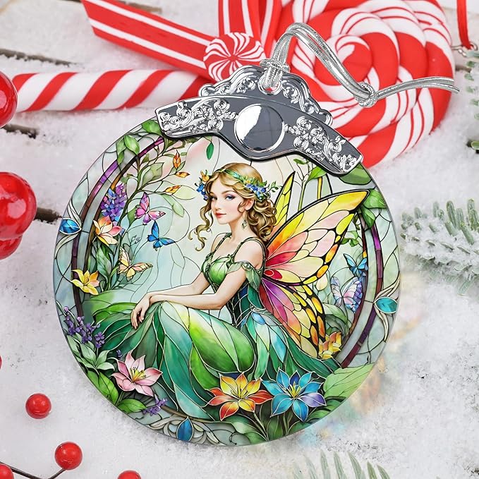 Jocidea Vintage Fairy Stained Glass Hanging Decor - Christmas Tree Ornaments & Decorations - Gifts for Women, Mom