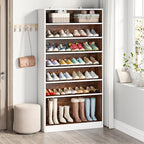 Tribesigns Tall Shoe Cabinet, 9 Tiers 40-45 Pairs Heavy Duty Wood Freestanding Shoe Storage Cabinet, 70.8'' Tall Shoe Cabinet with Open Storage for Entryway (1, White/Brown)