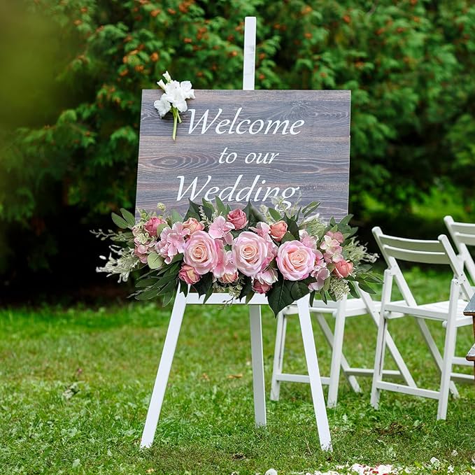Artificial Flower Swag, Silk Rose Hydrangea Swag Arch Garland, Front Door Decorative Floral Swags, Wedding Arch Flowers, Rustic Artificial Floral Swag for Door Lintel (B)