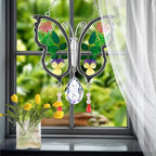 KY&BOSAM Crystal Butterfly Suncatcher Gifts for Mom Stained Glass Butterfly Wind Chime for Windows Hanging Pressed Rearl Flower Wings and Crystal Charm Gift for Mom Mother`s Day Birthday Christmas
