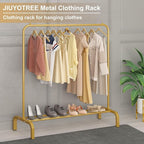 JIUYOTREE Metal 43.3 Inches Garment Rack with Bottom Shelf Clothing Rack for Hanging Clothes Coats Skirts Shirts Sweaters Gold