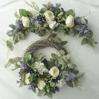 19in Artificial White Silk Rose Hydrangea Wreath with Blueberry, Lifelike Eucalyptus Leaves Rattan Garland Spring Summer Decorative Wreath for Wedding Arch Front Door House Wall Decor