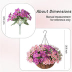 Artificial Flower in Hanging Basket Outdoor Indoor Decoration,Coconut Lining Flowerpot with Faux Plant,Daisy with Eucalyptus Leaves Arrangement for Home Spring Summer Decor(Pink White Purple)