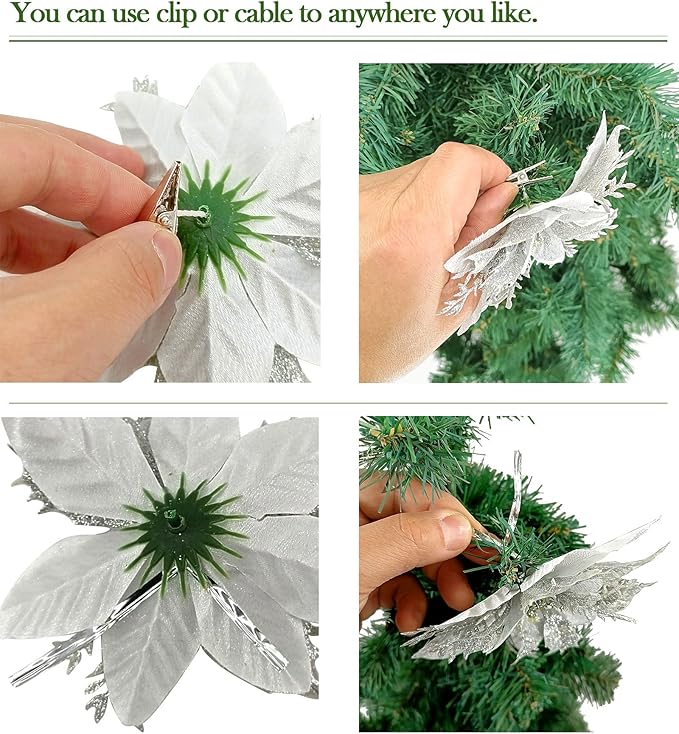 Gardeningwill Pack of 12 Gold 5 Inch Glitter Flower Shape Christmas Hanging Ornaments Party Decorating Supplies
