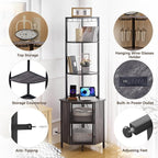 VECELO 6 Tier Corner Shelf with LED Light and Charging Station, 63” Tall Standing Cabinet Organizer, Narrow Bookshelf with Storage Rack for Living Room, Bedroom, Kitchen, Balcony, Small Space