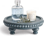 EOSAHR Round Pine Wooden Riser with Beaded Edge for Home Decor - Decorative Tray for Coffee Table - Coastal Pedestal Stand for Indoor Plants, Kitchen Sponge Holder & Perfume Organizer (Blue)