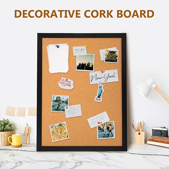 DOLLAR BOSS Cork Board for Wall 36" x 24" Bulletin Board for Wall with Black Wood Frame, Picture Display Pin Broad Vision Board for Office Home School Room Decorative Hanging 10 Pushpins