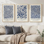 Framed Large William Morris Wall Art Set of 3, Vintage Blue Botanical Floral Canvas Wall Decor Painting, Farmhouse Aesthetic Artwork Prints for Living Room, Bedroom, Hallway, Office, Total Size 30x60