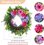 NUPTIO Summer Wreath for Front Door: 24 Inch Spring Wreaths with Hydrangea Lavender Lilac Dahlia Gerbera Hanger - Outdoor Indoor Realistic Artificial Flowers Holiday Decor for Wall Window Porch