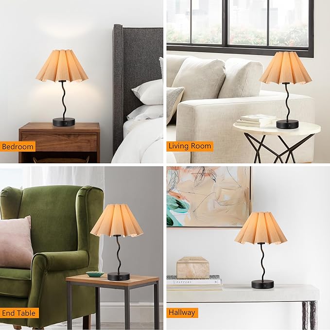 EOEYYOYB Pleated Table Lamp, Table Lamp for Bedroom, Bedside Lamps for Nightstand with Linen Lampshade, Modern Lamp for Bedroom Home Office Decor, Burlywood