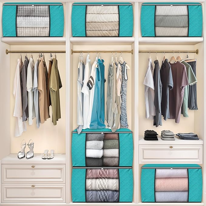 Fab totes 24 Gallons Clothes Storage, Foldable Thick Fabric Blanket Storage Bags, Containers for Organizing Bedroom, Closet, Clothing, Comforter, Organization with Handle (10 Pack,Green)