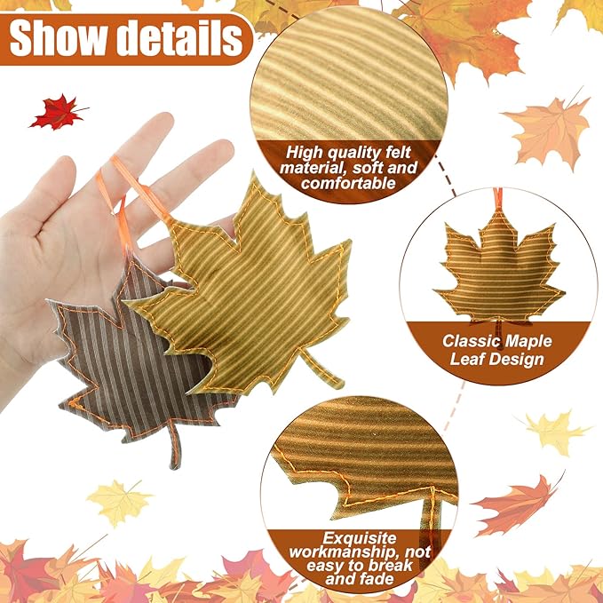 Tudomro 27 Pcs Fall Tree Decoration Autumn Thanksgiving Leaves Tree Ornaments Thanksgiving Decor 3D Felt Leaves Pumpkin Autumn Hanging Ornaments for Home Decor Party Favors(Maple Leaf Style)