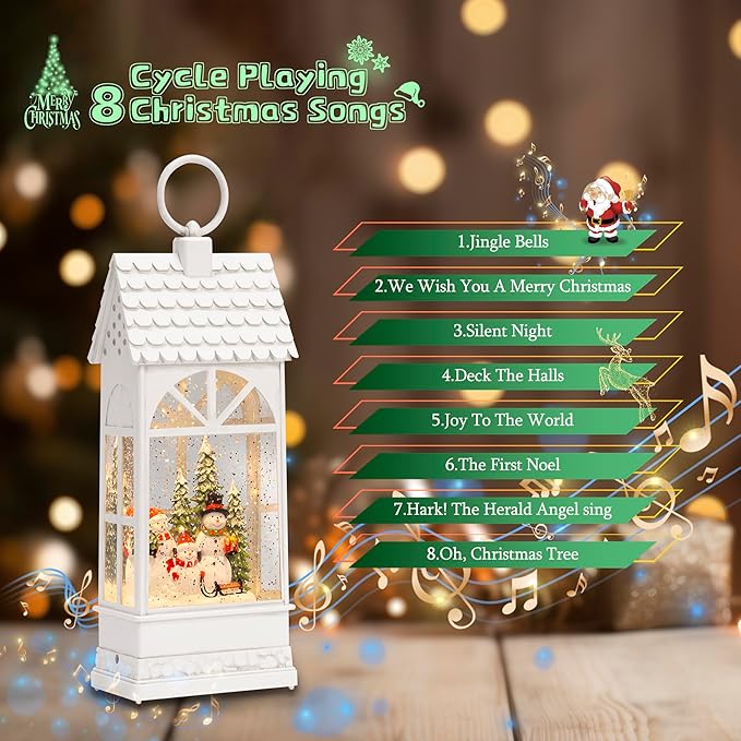 Extra Large Christmas Snow Globes, 12.4" Snowman Electric Light up Snow Globe Christmas, 8 Festive Songs 6 Hrs Timer Dual Power, White Musical Snowglobes Christmas Decorations Indoor Xmas Snowglobe