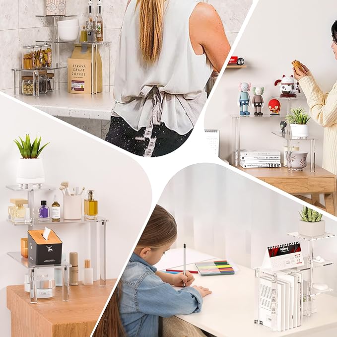 Sezanrpt Clear Countertop Corner Organizer Shelf 11.8x11.8x12.4 Inch, 3 Tier Acrylic Bathroom Organizer Corner Shelf for Countertop, Space Saver, Moisture Proof