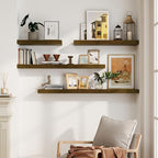 Solid Wood Floating Shelves For Wall, 55”W x 9”D x 1.56”H Large Wall Shelves for Living Room Bedroom Bathroom Kitchen Drcor Storage with Invisible Heavy-Duty Metal Bracket, Light Brown, Set of 1