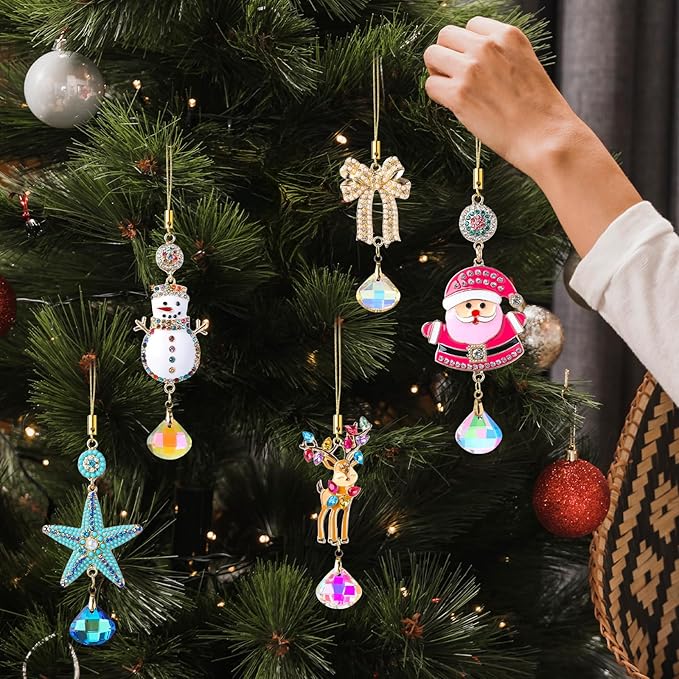 5Pcs Hanging Ornaments for Christmas Tree Mix Color Christmas Decor Set Thanksgiving Xmas Wedding Party Gifts Crystal Suncatchers Indoor Home Decor