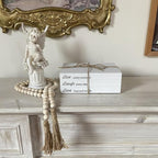 Decorative Books for Home Decor, White Faux Books for Decoration, Rustic Farmhouse Stacked Display Books with 52in Wood Bead Garland for Coffee Tables Living Room, (Live Laugh Love)