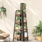 HOOBRO Corner Shelf, 4-Tier Corner Shelf Stand, 53.5" Tall Ladder Bookshelf, Industrial Corner Display Shelf Plant Stand for Living Room, Kitchen, Home Office, Rustic Brown BF144CJ01
